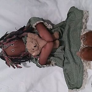 28" County Creations by Donna African American Rag Doll with Teddy Bear Vintage